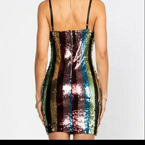 Metallic Wine Multi-Color Sequins Mini Bodycon Formal Dress sizes M 6-8 L 10-12 - Picture 4 of 5